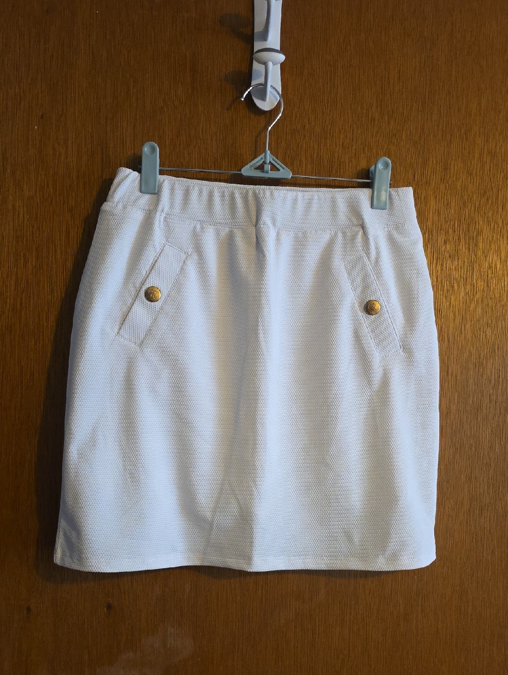 White Textured Skort with Gold Button Accents